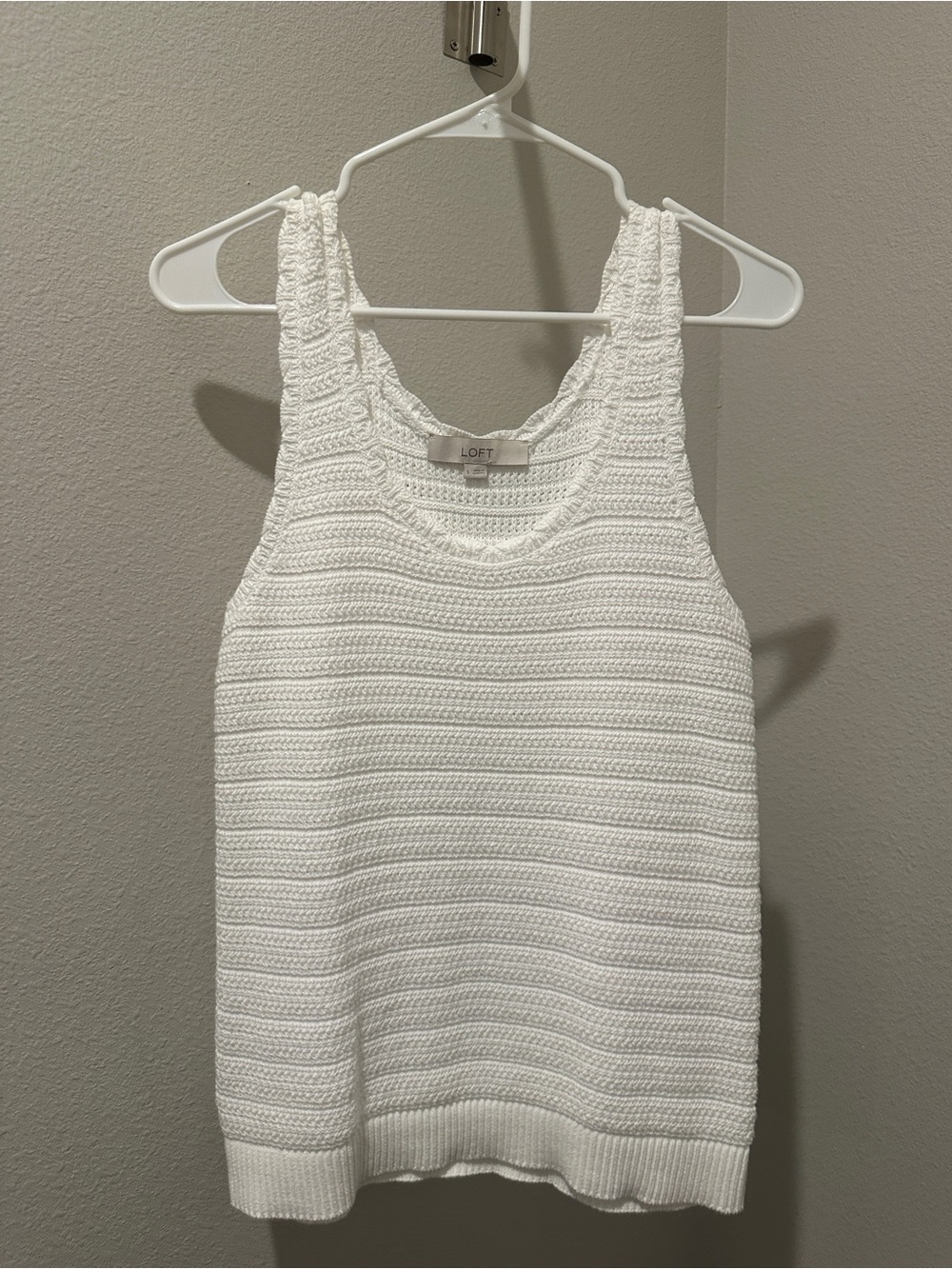 LOFT White Crochet Knit Tank Top Size S